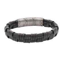Charger l'image dans la galerie, Bracelet District Noir - homme cuir véritable noir et acier 316L - District Steel