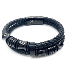 Charger l'image dans la galerie, Bracelet Black Rider - homme cuir véritable noir et acier - District Steel
