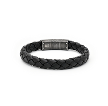 Charger l'image dans la galerie, Bracelet Heritage Noir - homme cuir véritable noir et acier vieilli - District Steel
