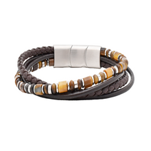 Charger l'image dans la galerie, Bracelet Tiger Brown - homme cuir marron, œil de tigre et hématite - District Steel
