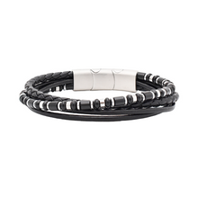 Charger l'image dans la galerie, Bracelet Night Line - homme cuir noir, agate noire et hématite - District Steel
