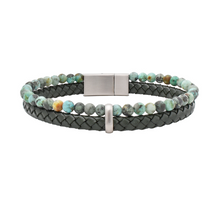 Charger l'image dans la galerie, Bracelet Turquoise Road - homme cuir vert et turquoise africaine - District Steel
