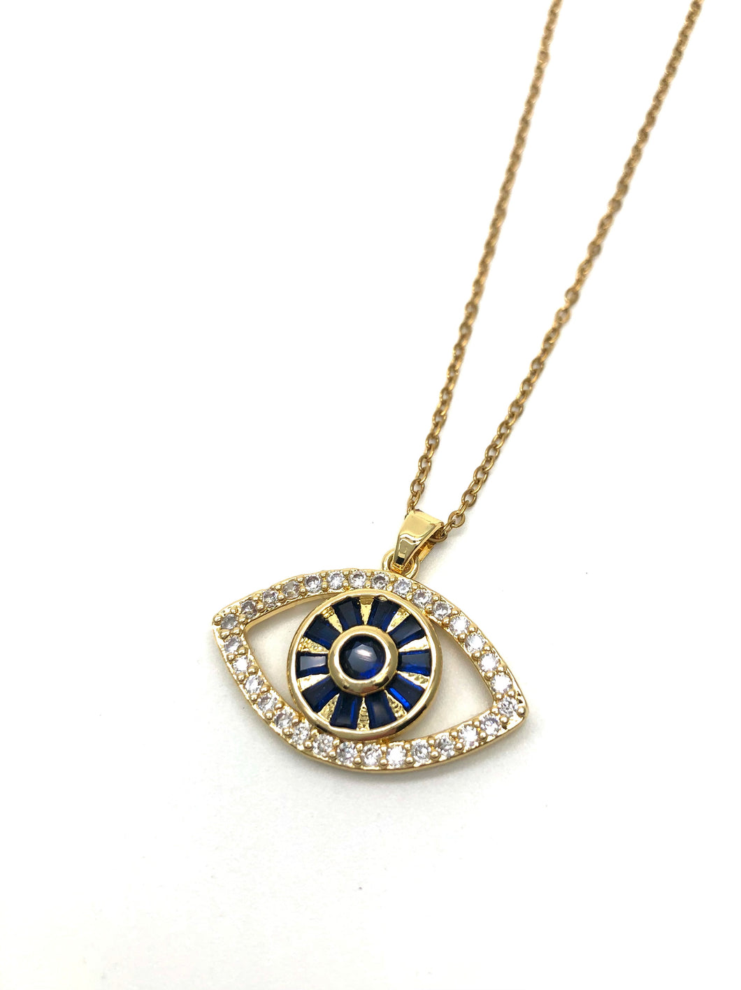 Collier avec pendentif oeil bleu strass