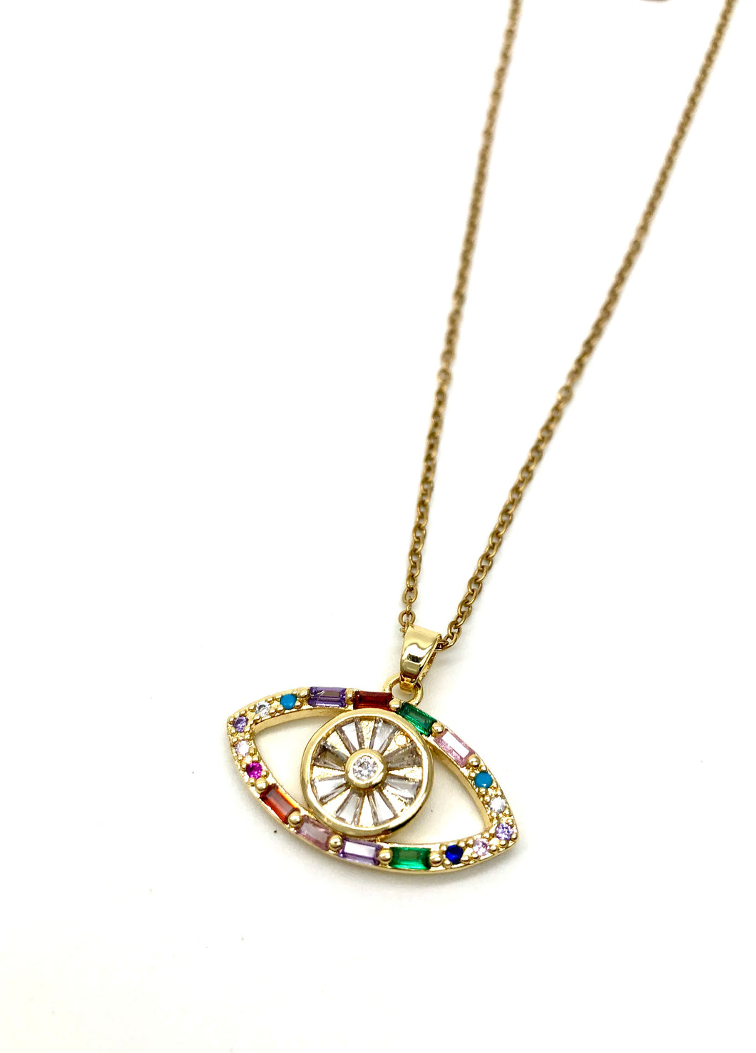 Collier oeil transparent et strass multicolore