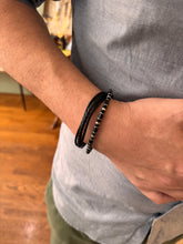 Charger l'image dans la galerie, Bracelet Night Line - homme cuir noir, agate noire et hématite - District Steel
