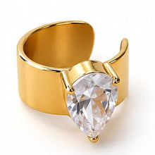 Charger l'image dans la galerie, Ear cuff goutte femme en acier inoxydable doré avec strass blanc
